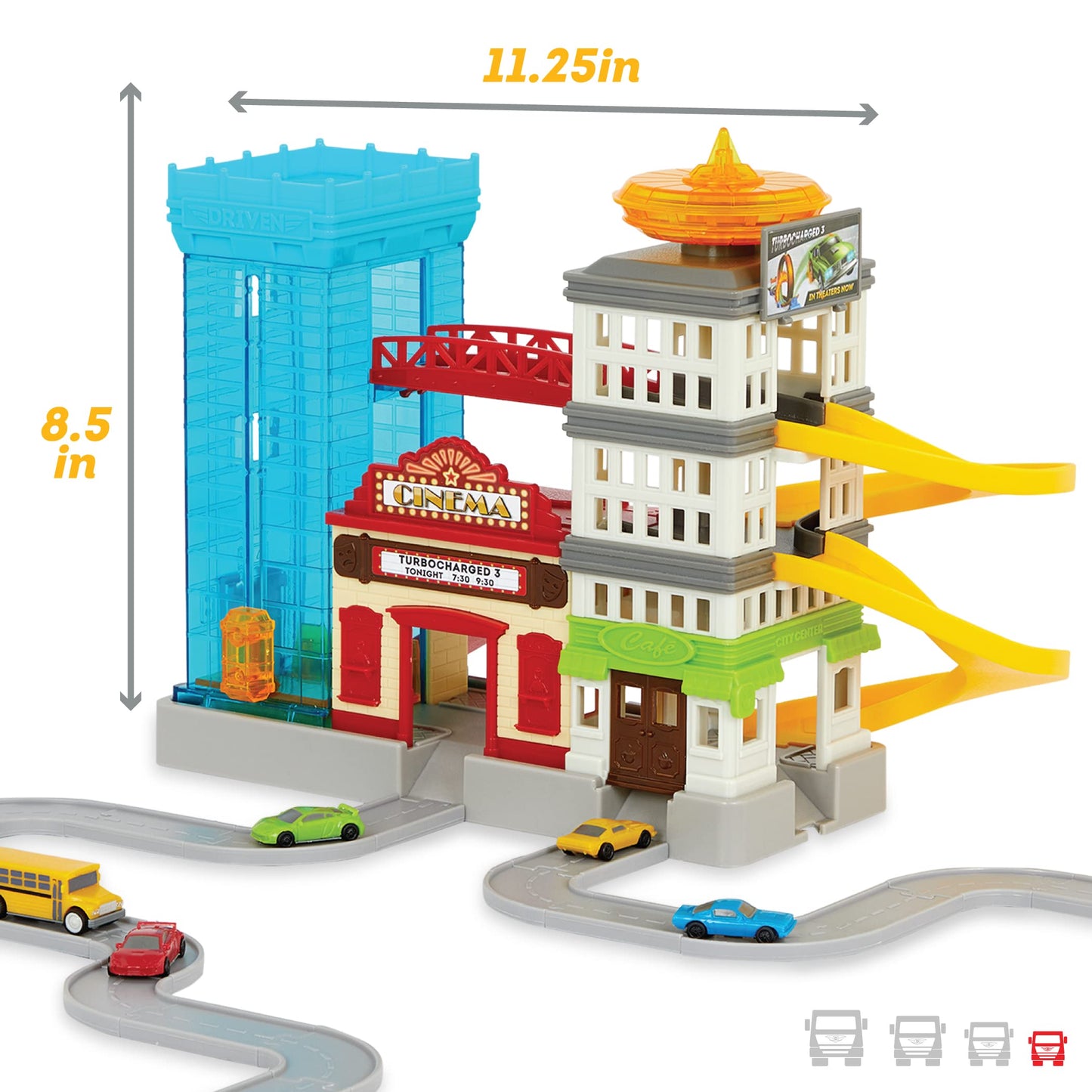 Driven By Battat – Pocket Big City Cruisin' Fleet – 60Pc City Playset For Kids – Toy Cars Included – Buildings, Ramp, Tracks & More – Kids 3 Years +