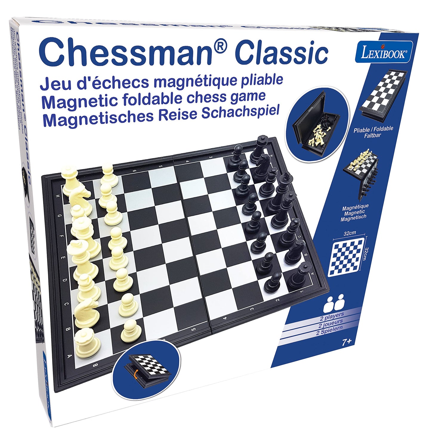Lexibook Chessman® Classic, Magnetic And Foldable Chess Game, 32 Pieces, Family Board Game, Black/Grey, Cgm320