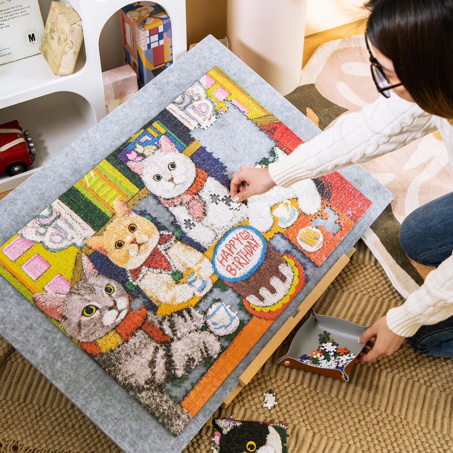 Puzzles For Adults 1000 Pieces, Momibook Jigsaw Puzzles Of Birthday Cat, Painting Image 75X50Cm(29.5''X19.7'') Toys & Game Puzzl