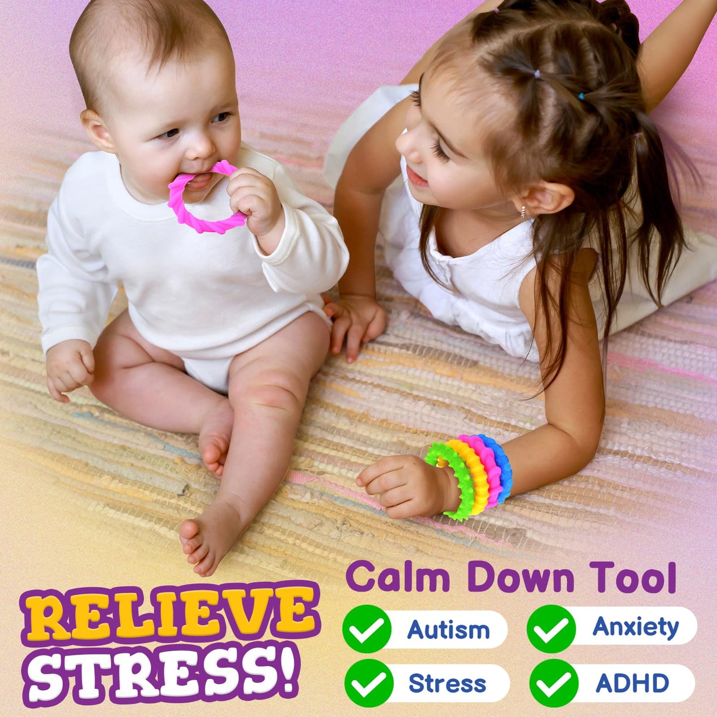 SMALL FISH Sensory Fidget Toys for Kids - 4 Pack Chew Rubber Bracelets, Calming Anxiety Toys, Perfect for Classroom & Gifts