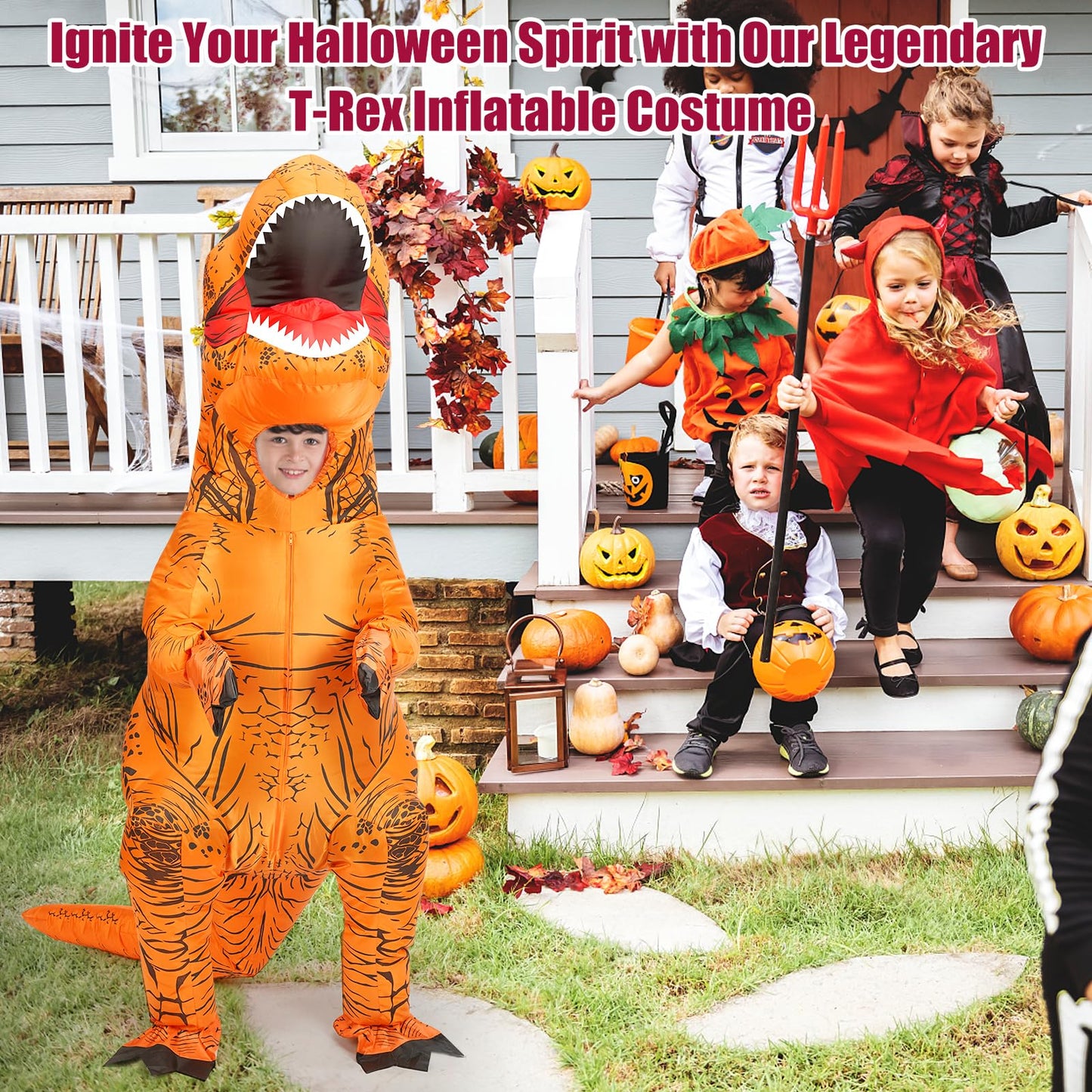 Viwzon Inflatable Dinosaur Costume For Kids, Kids Inflatable Dinosaur Costume, Inflatable Halloween Costume, Blow Up Costume, T-