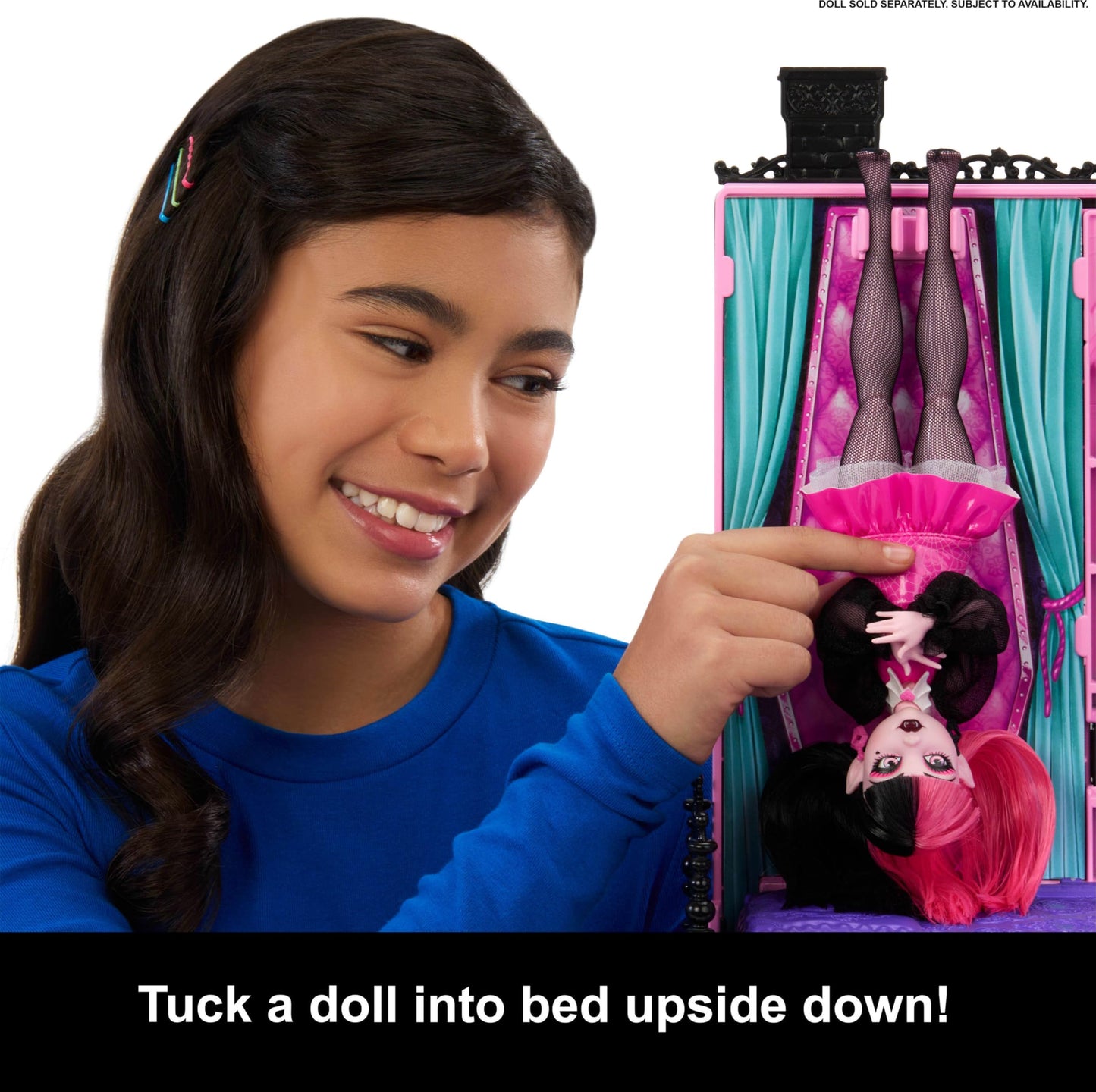 Monster High Boo-Tique Hotel Doll House, Foldable Playset With Spooky Surprises In Every Room And 13+ Pieces Including Furniture