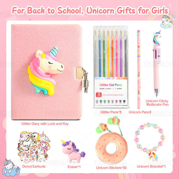 Unicorn Gifts for Girls 5 6 7 8 9 10+ Years Old,Birthday Gift Box Set for Girls,Unicorn Basket with Kids Earbuds,Girls Shiny Uni