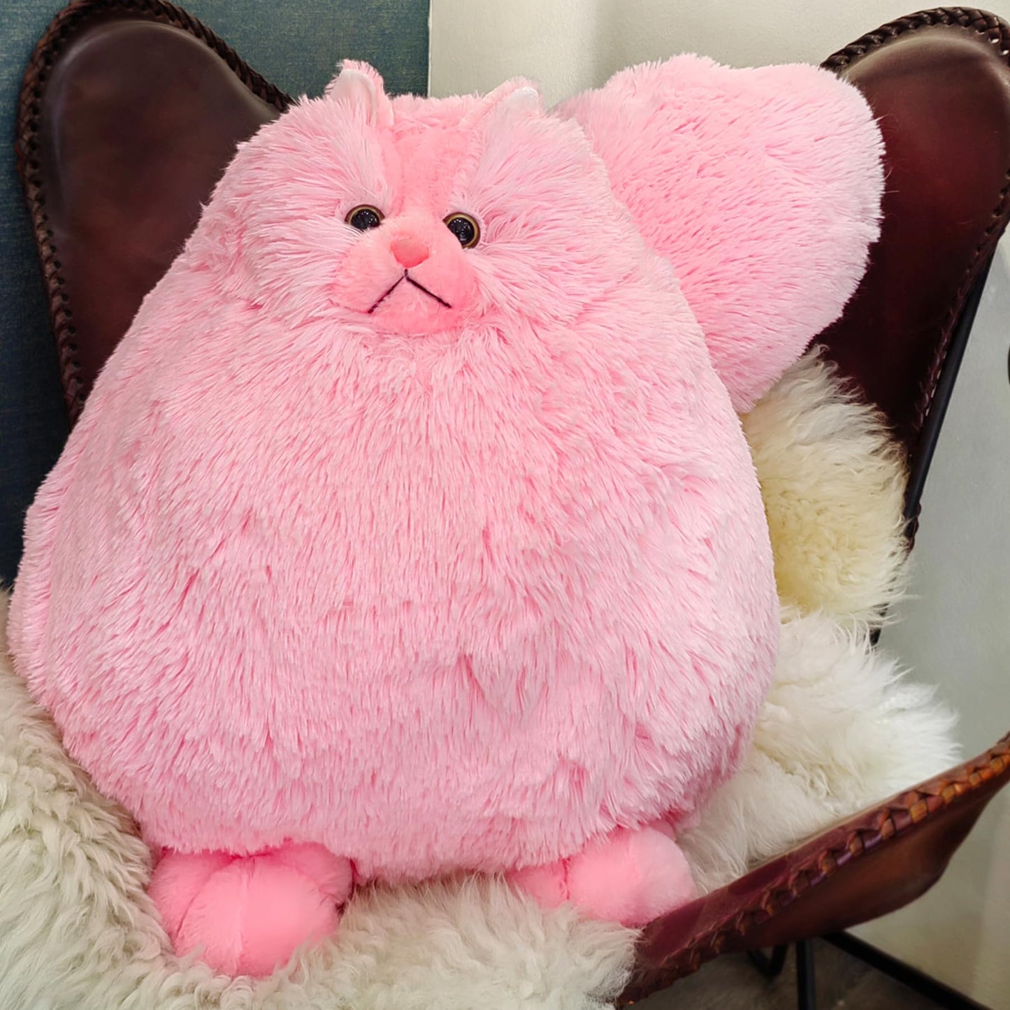 Winsterch Fluffy Giant Cat Stuffed Animal - 20 Inch Pink Plush Toy for Kids, Girlfriend, and Mothers