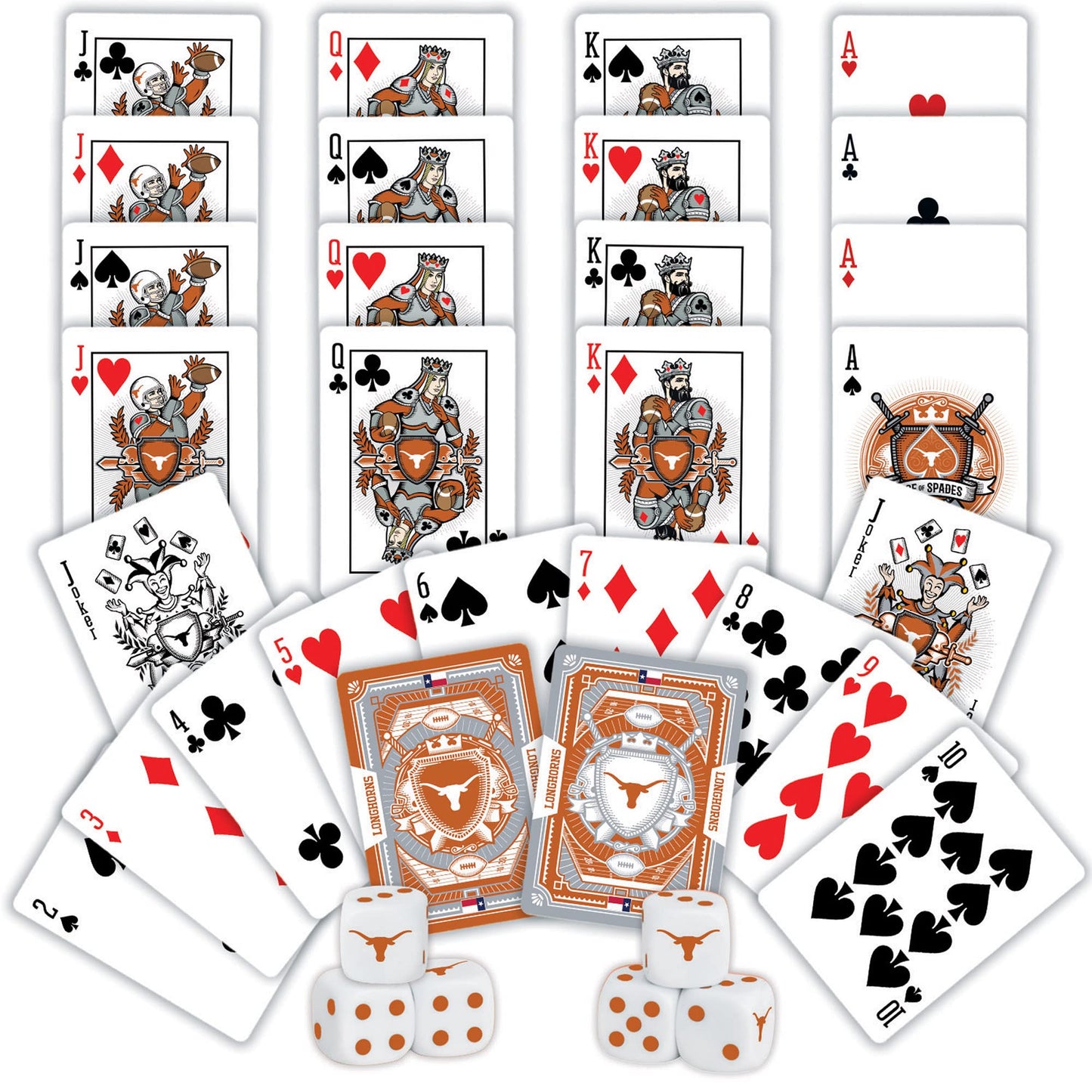 Masterpieces Game Day - NCAA Texas Longhorns 2-Pack Playing Cards & Dice Pack - Officially Licensed Set for mature-themeds and Family