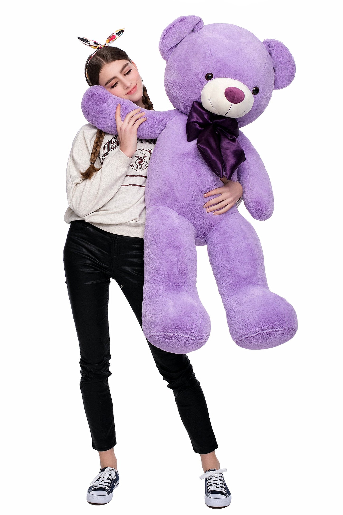 Morismos Giant Teddy Bear Stuffed Animals 4 Feet Purple Plush Toy For Girlfriend Kids Birthday (Purple, 47 Inches)