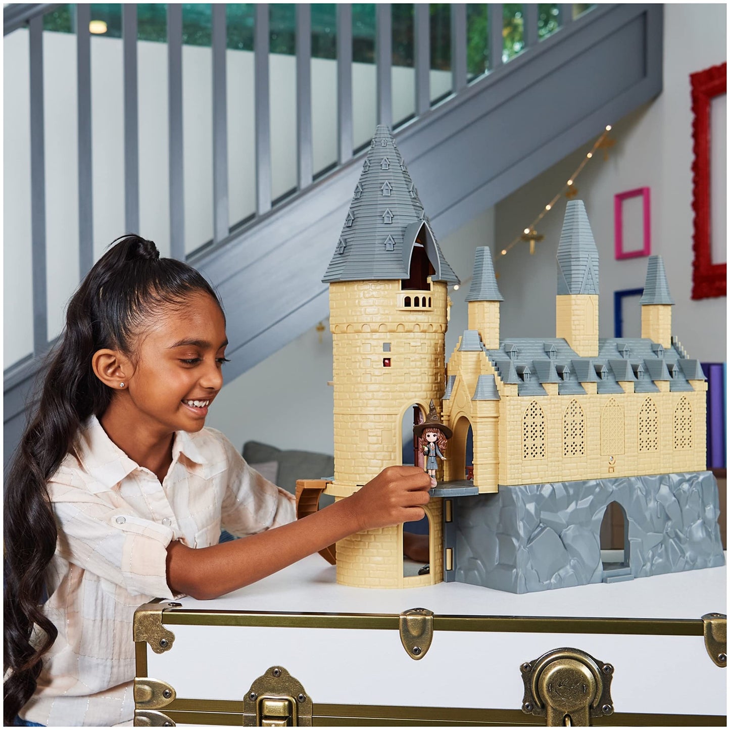 Wizarding World Harry Potter Magical Minis Hogwarts Castle Playset with Lights & Sounds, 24"x6.38"x15", Includes Exclusive Hermione Doll