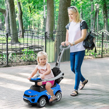 Olakids 4 In 1 Ride On Push Car, Toddlers Stroller Sliding Walking Toy With Horn, Music, Lights, Removable Guardrails And Handle, Underneath Storage, Baby Foot-To-Floor Walker For Boys Girls (Navy)