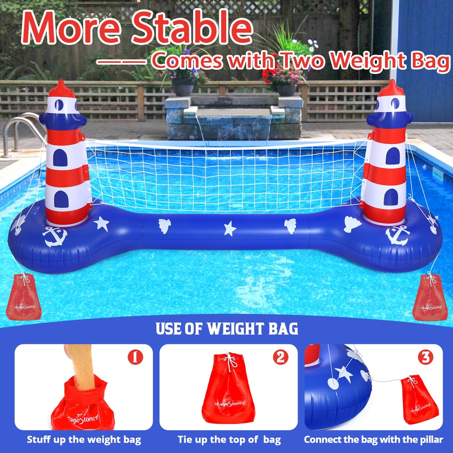 Eaglestone Pool Volleyball Net &Basketball Hoop Inflatable Pool Floats Toys Swimming Water Games For Adults And Kids 8-12 Teens
