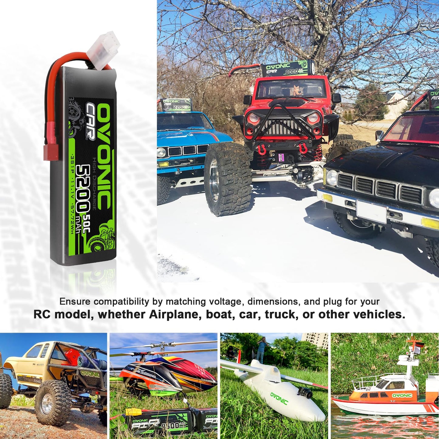 OVONIC Lipo Battery 5200mAh 50C 11.1V 3S RC Battery with Deans and XT60 Connector for RC Plane DJI Quadcopter RC Airplane RC Hel