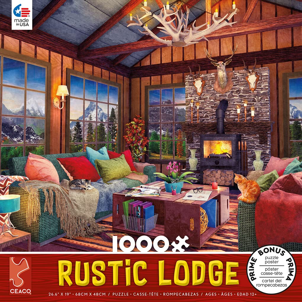 Ceaco - Rustic Lodge - Cozy Fire - 1000 Piece Jigsaw Puzzle, 27 X 20