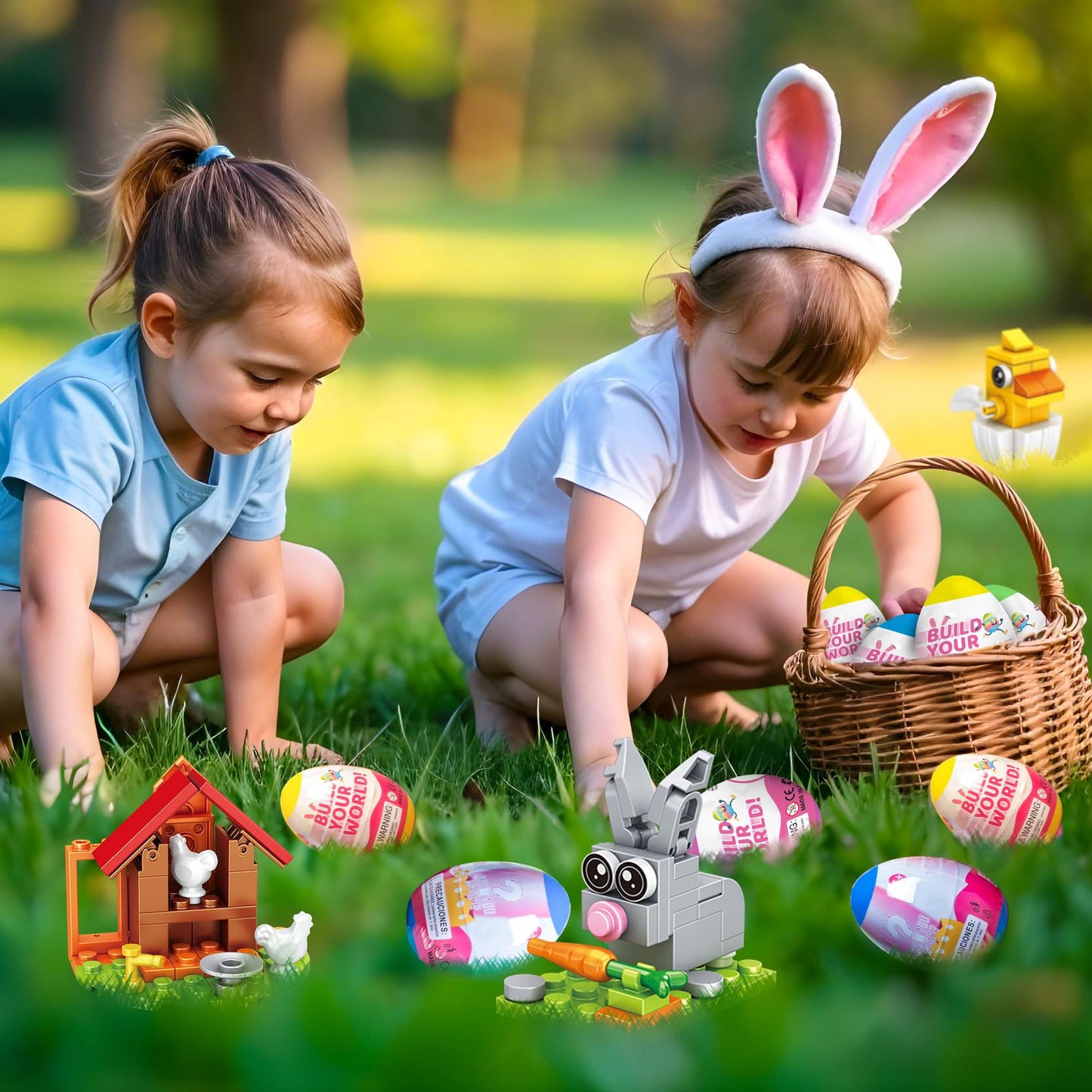 Easter Gifts Building Set For Kids - 12-In-1 Bunny Carrot House Building Toy With Prefilled Eggs, Fun Easter Basket Stuffer & De