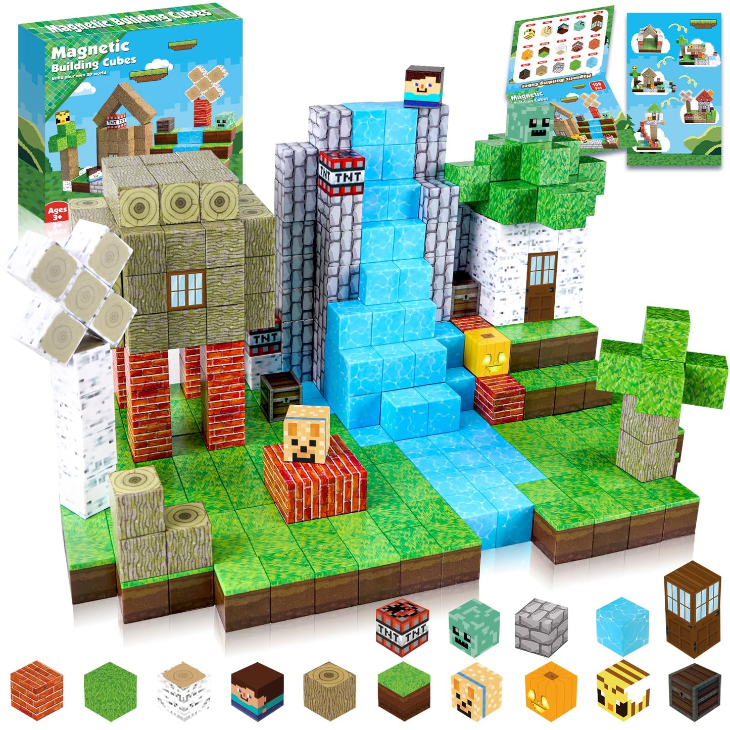 Magnetic Blocks-100Pcs Magnetic Building Blocks Magnetic Tiles Stacking, Build Magnet Forest World Set, Stem Montessori Sensory