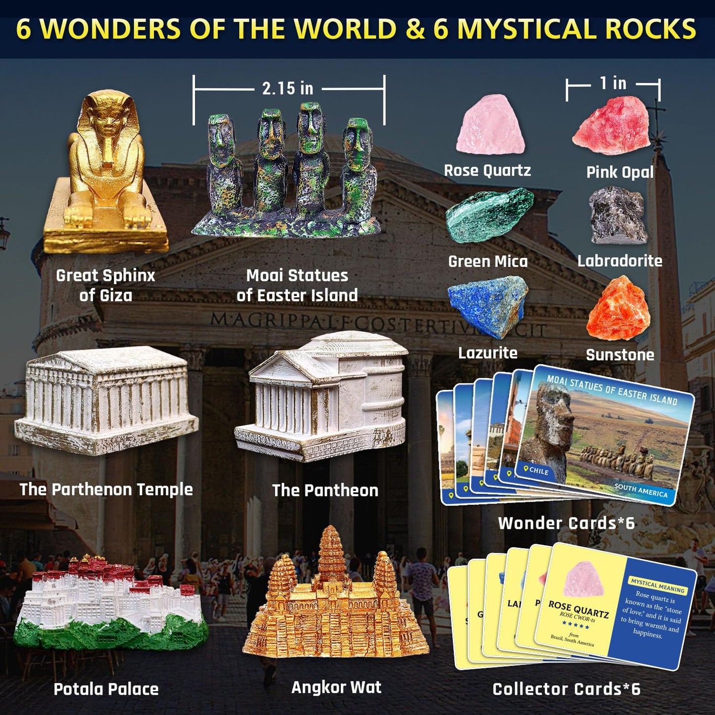 Pibex Ancient Wonders Dig Kit, Dig Up 6 Mystery Historical Landmarks & 6 Treasure Stones, Famous World History Architecture Toy