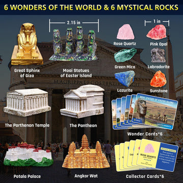 Pibex Ancient Wonders Dig Kit, Dig Up 6 Mystery Historical Landmarks & 6 Treasure Stones, Famous World History Architecture Toy