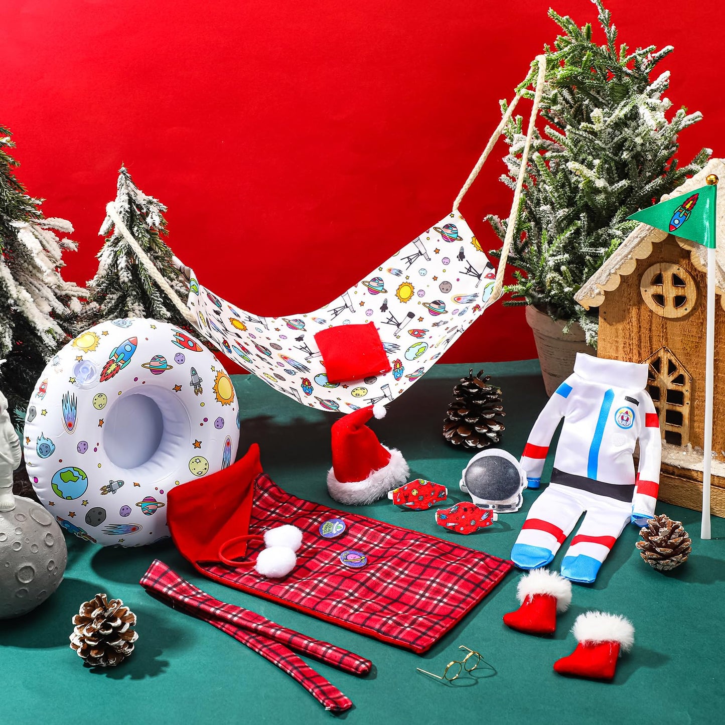Kacctyen 19 Pcs Astronaut Themed Christmas Elf Doll Accessories Include Christmas Doll Sleeping Bag Astronaut Hat Suit Scarf Gla