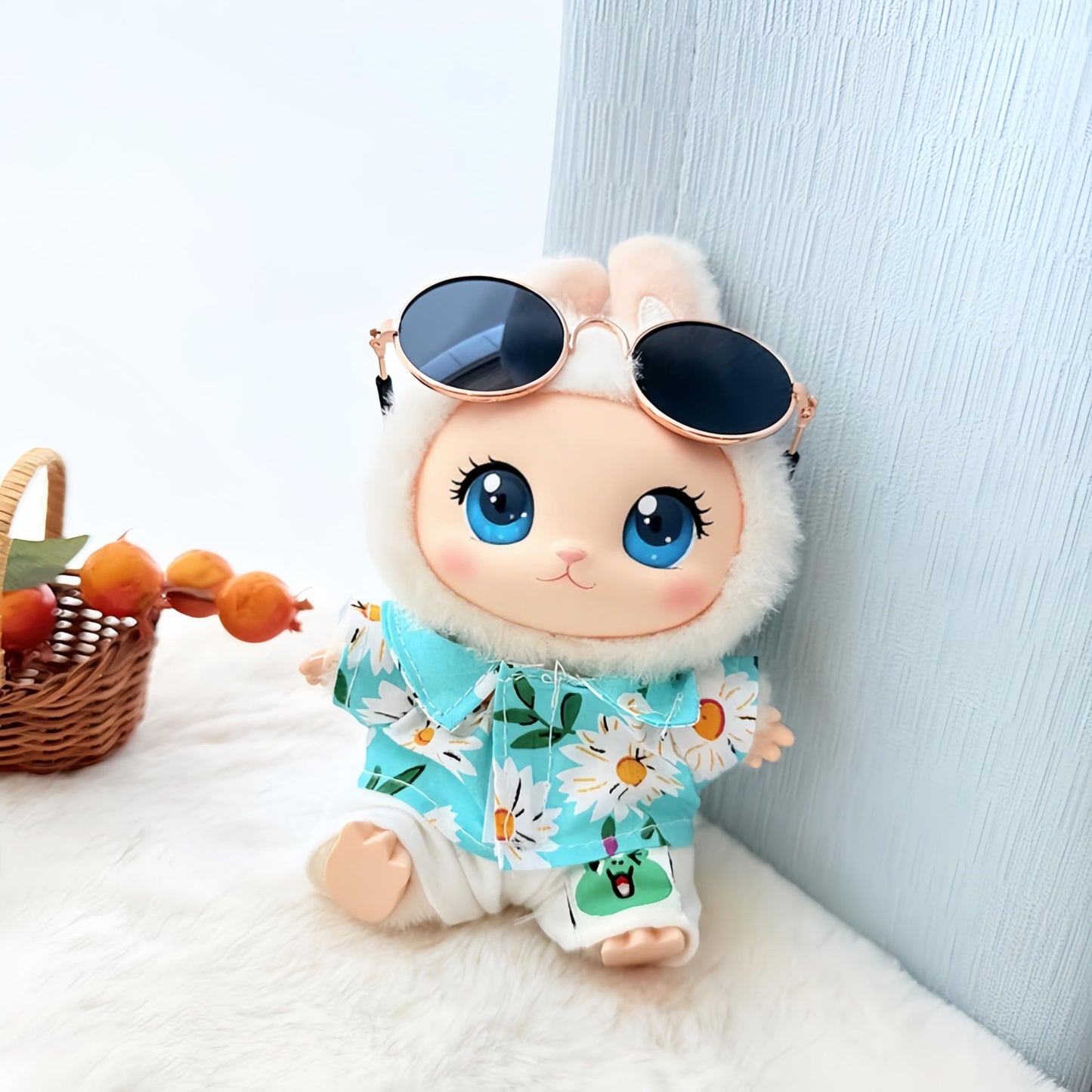 jrelecs Clothes for 17cm Doll T-Shirt Shorts Glasses Set for Dolls 3 Piece Set Summer Beach Styling enhanced Fashion Cool Clothes for 17cm Dolls Accessories(Not Include Doll)