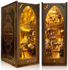 Book Nook Kit, Mojino Diy Miniature 3D Puzzle Wooden Bookends Doll House With Led Lights For Bookshelf Decor, Tiny Miniverse Mod