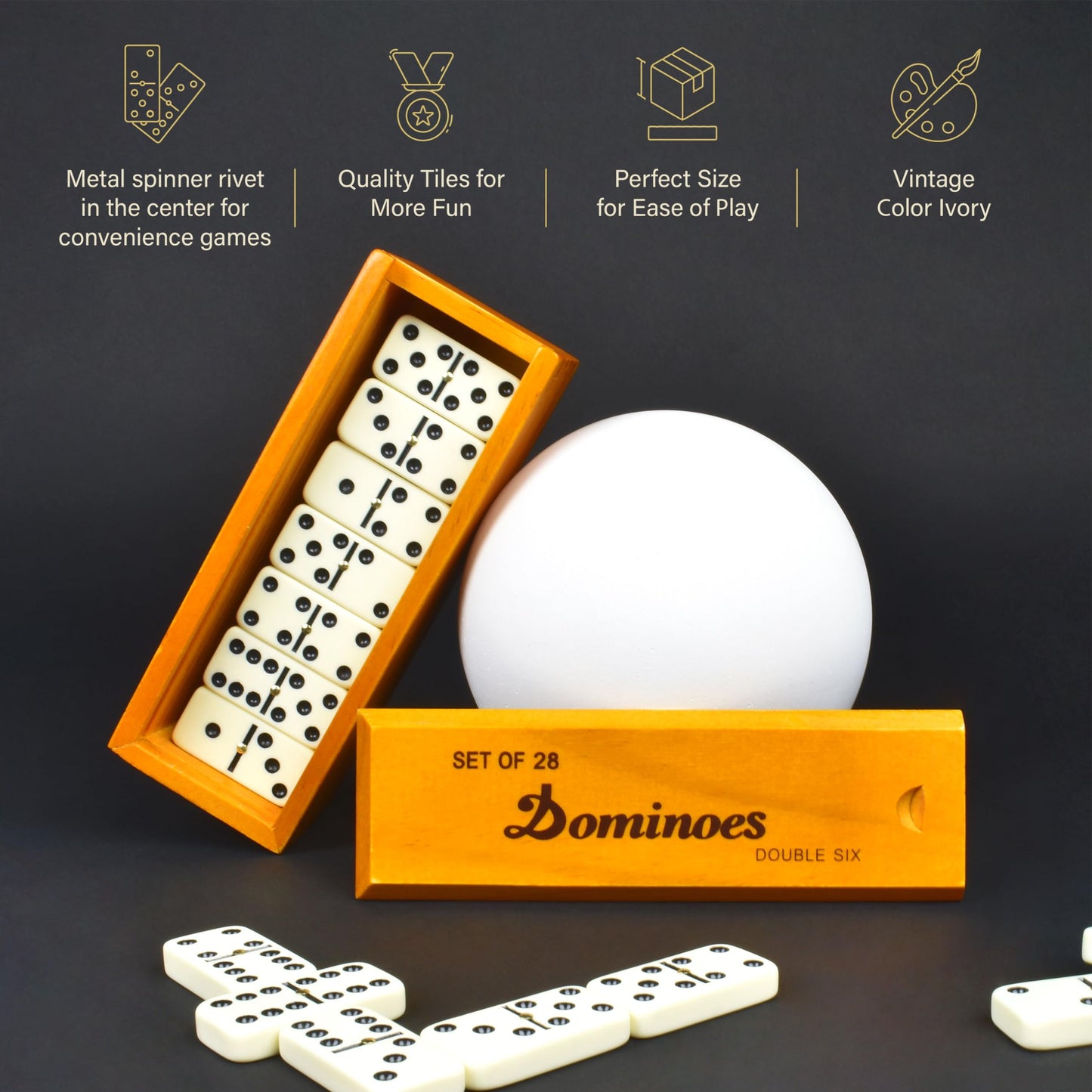 Queensell Dominos Set For Adults – Dominoes - Classic Board Games, Double 6 Dominoes Family Games For Kids And Adults - Double Six Standard Dominos Set 28 Tiles With Wood Case, Juegos De Mesa