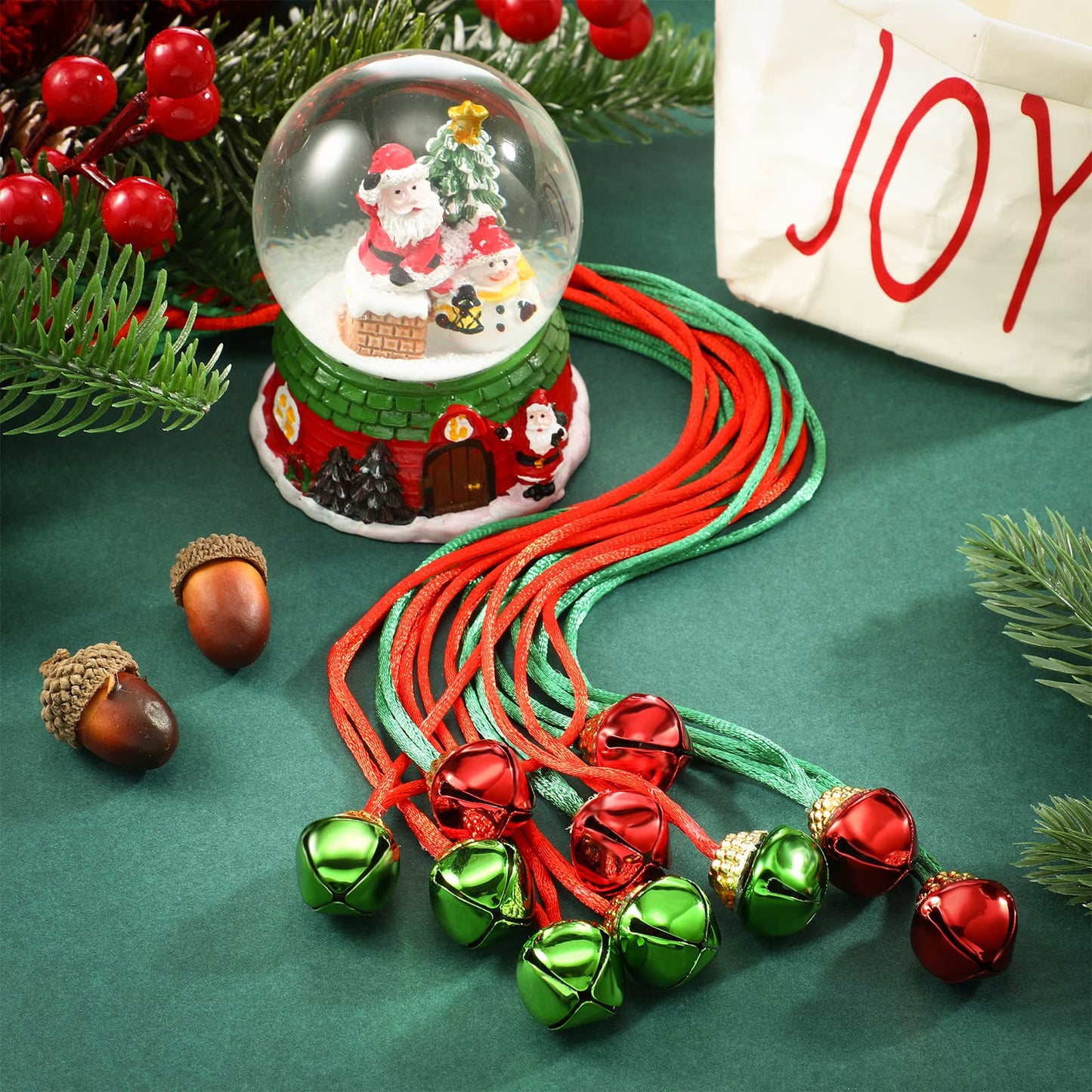 12 Pieces Christmas Bell Necklaces Large Bell Gold Red Green Christmas Bell Necklaces for Craft Holiday Party Supplies (Stylish