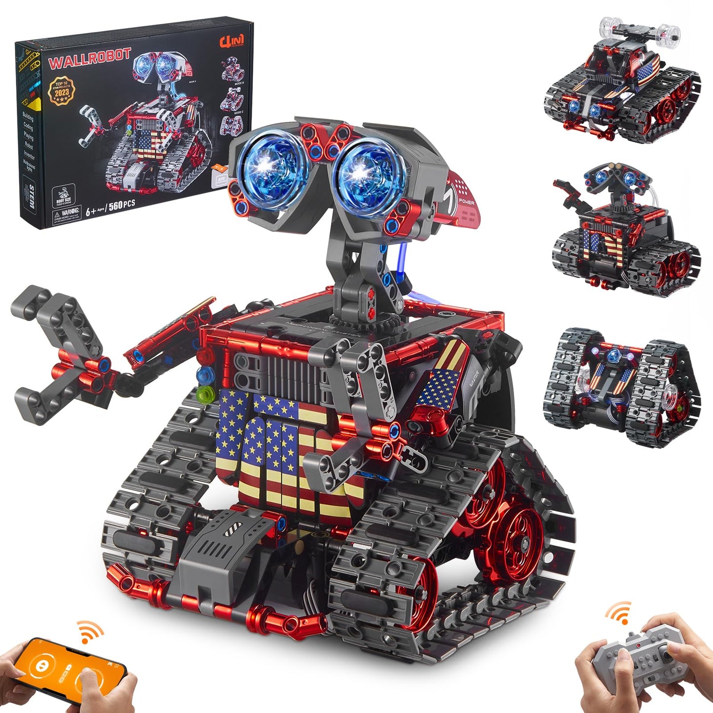 Jojo&Peach Stem Robot Building Toys, Remote & App Controlled 4 In 1 Wall Robot/Stunt Car/Triangle Robot, Stem Projects Creative