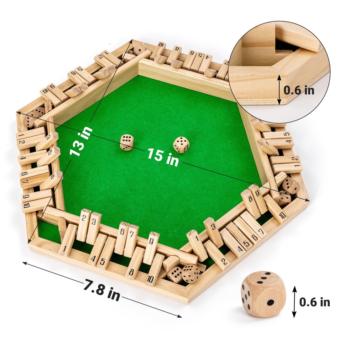 ropoda Shut The Box Game Upgraded 1-6 Player Wooden Board Games for mature-themed and Kids Shut The Box Dice Game -Addition Training Fun for Family Game Night