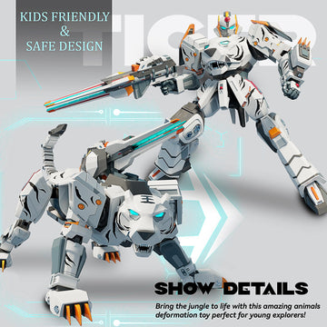 CSDCSD Animals Transforming Robot Toy - Deformation Tiger Action Figure, Portable Gift for Kids, White Tiger, Model CSD8177