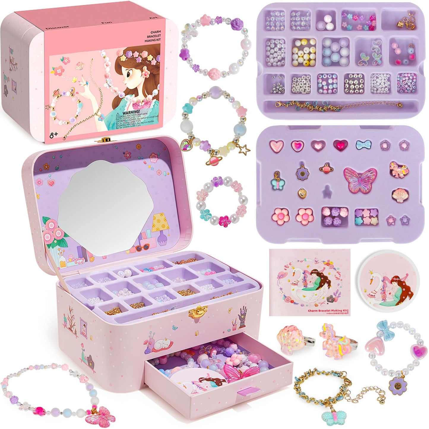 ROOCHKD Charm Bracelet Making Kit Girls Toys, DIY Jewelry Making Crafts and Decorations, Art Supplies Class Activity for Kids Bi