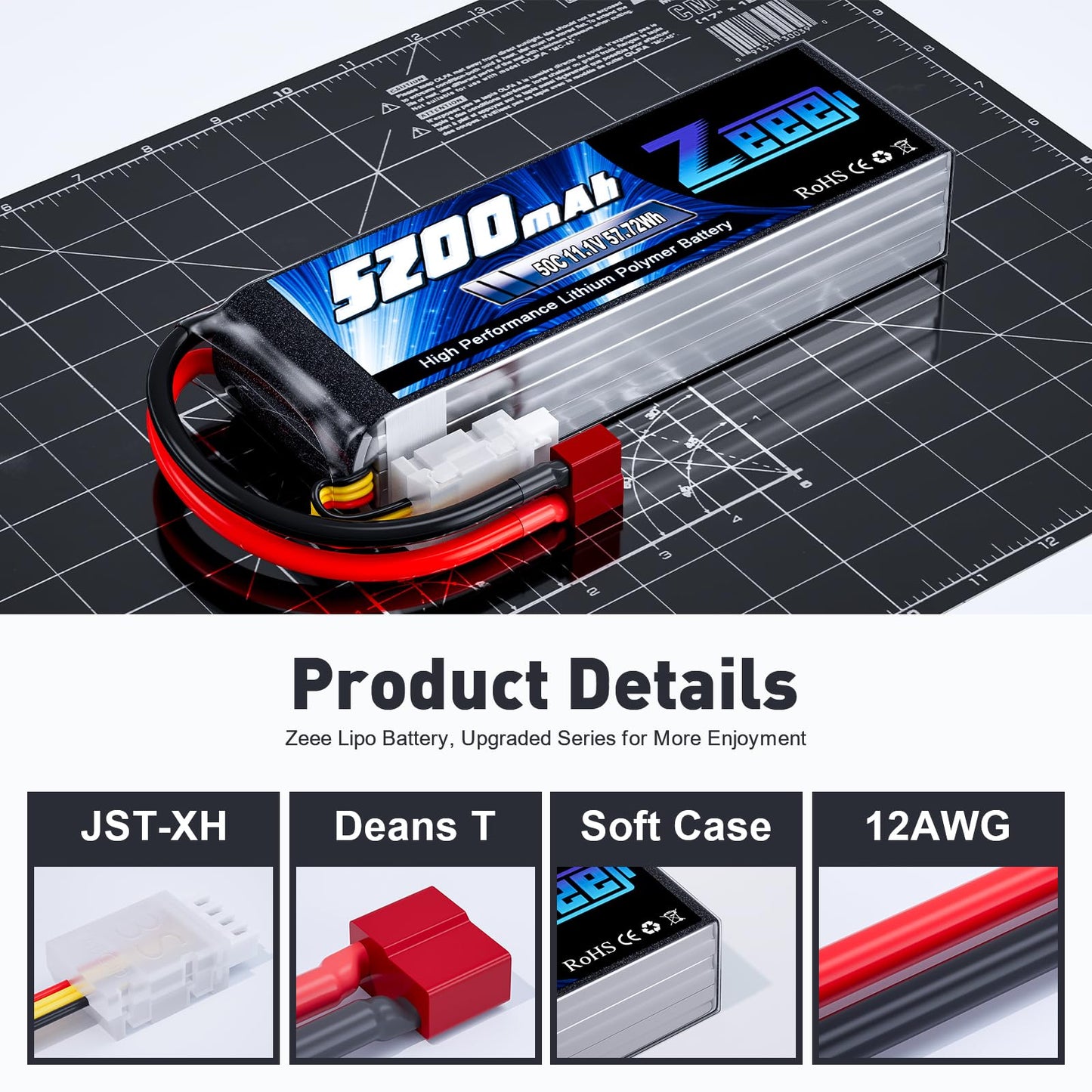 Zeee 3S Lipo Battery 5200mAh 11.1V 50C RC Battery with Deans and XT60 Connector Soft Case Battery Compatible with RC Plane Quadc