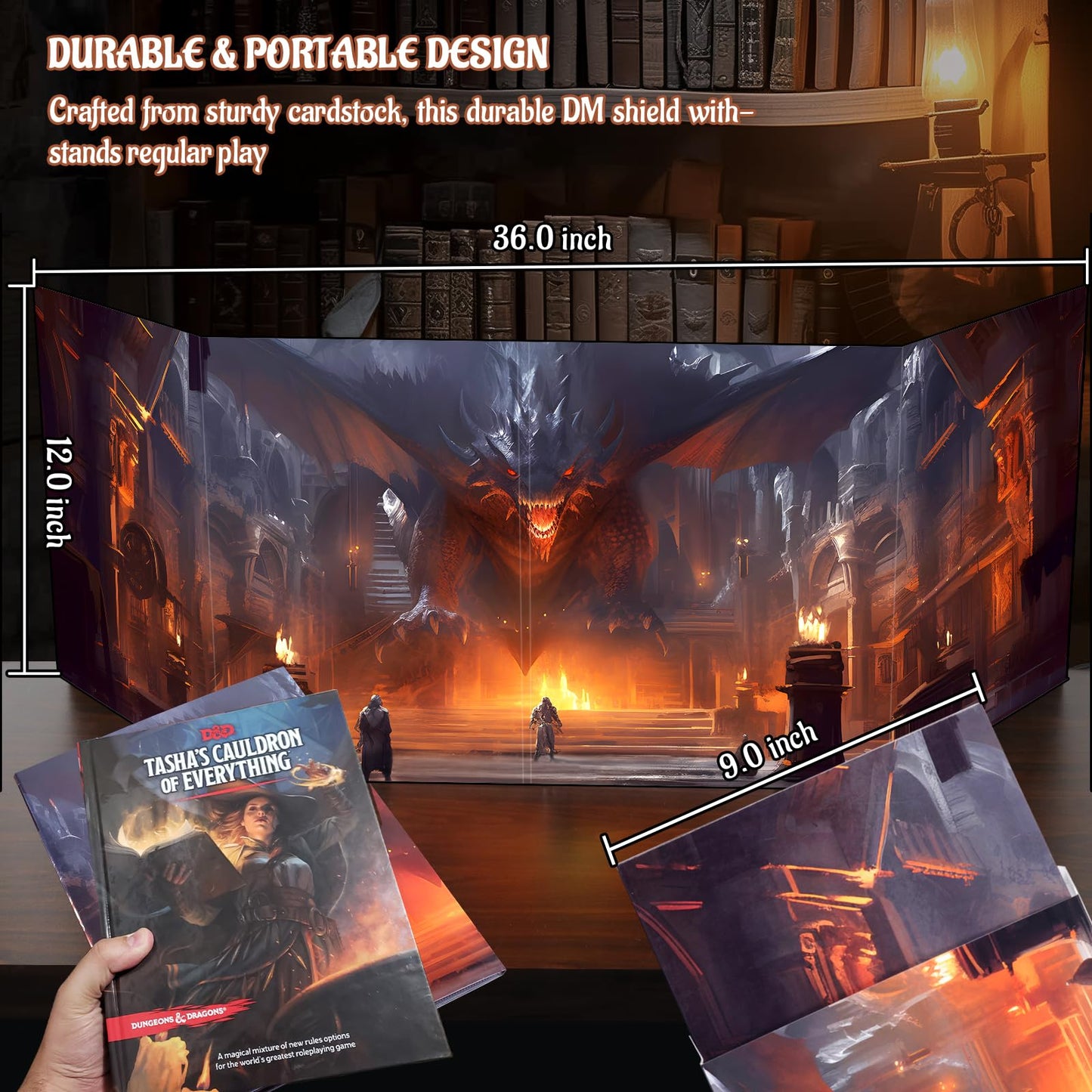 CZYY 4-Panel DM Screen - Black Cardboard Game Master Shield with Erasable Pockets for RPG & Dungeon Masters, Small Size, Style A