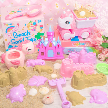 Tagitary Beach Toy Unicorn Sand Toys For Kids,Sand Castle Toys For Beach With Mesh Bag,Sand Shovels,Castle Sand Kits,Sifters,Uni