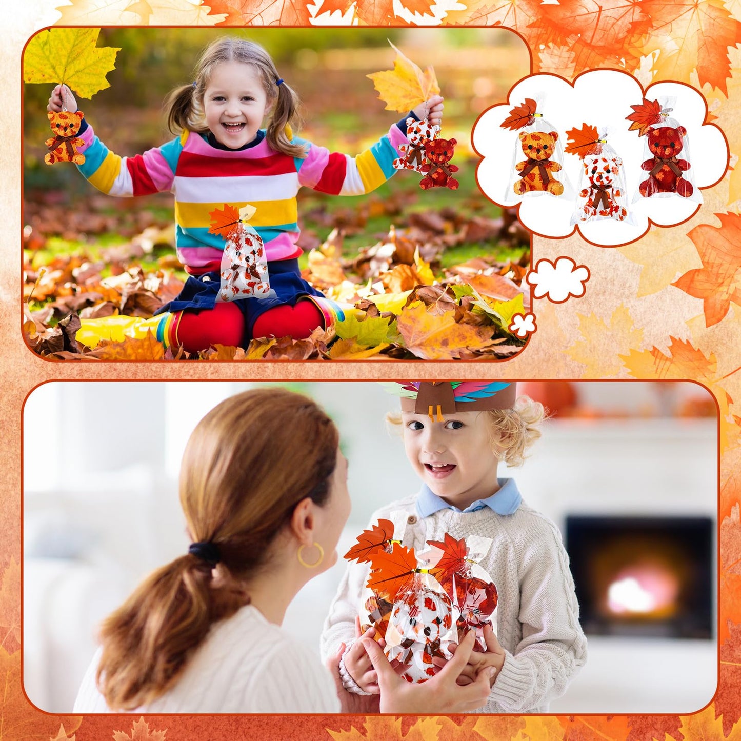 Poen 27 Pack Fall Mini Plush Bears With Maple Leaf Cards Set For Kids Classroom School Exchange Prize Gifts Fall Thanksgiving Gi