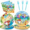 96 Pcs Hello Summer Beach Party Supplies Paper Plates Napkins Summer Beach Hawaiian Pool Party Birthday Tableware Set Summer Gno