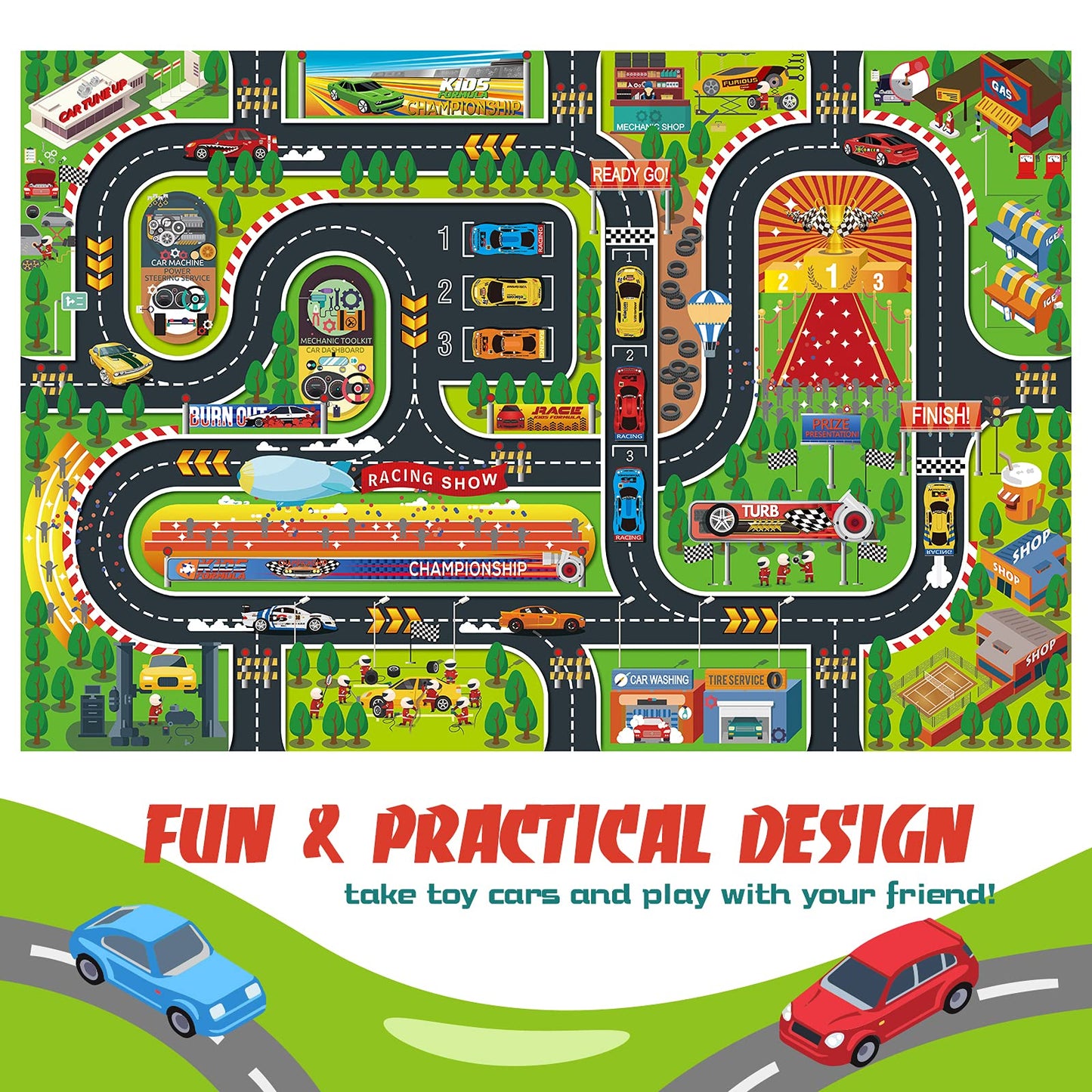 Oriate Kids Toy Dream Mat Monster Truck Activity Playmat, Multi Color Parent-Child Interaction Game Rug, Ideal Children'S Educational Floor Mats For Monster Cars Construction Truck Toys 552-M
