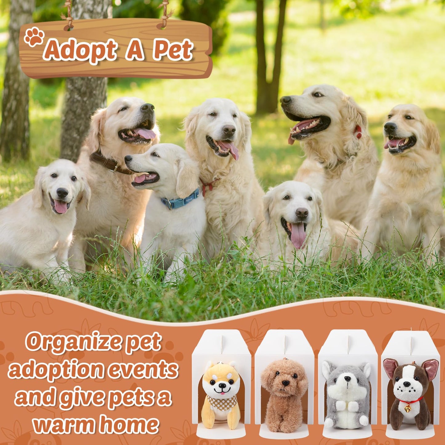 Roundfunny 33 Pcs Mini Plush Dogs Stuffed 4 Inches Small Puppy Stuffed Animal With Keychain Kraft Paper Dog Boxes And Paper Cone