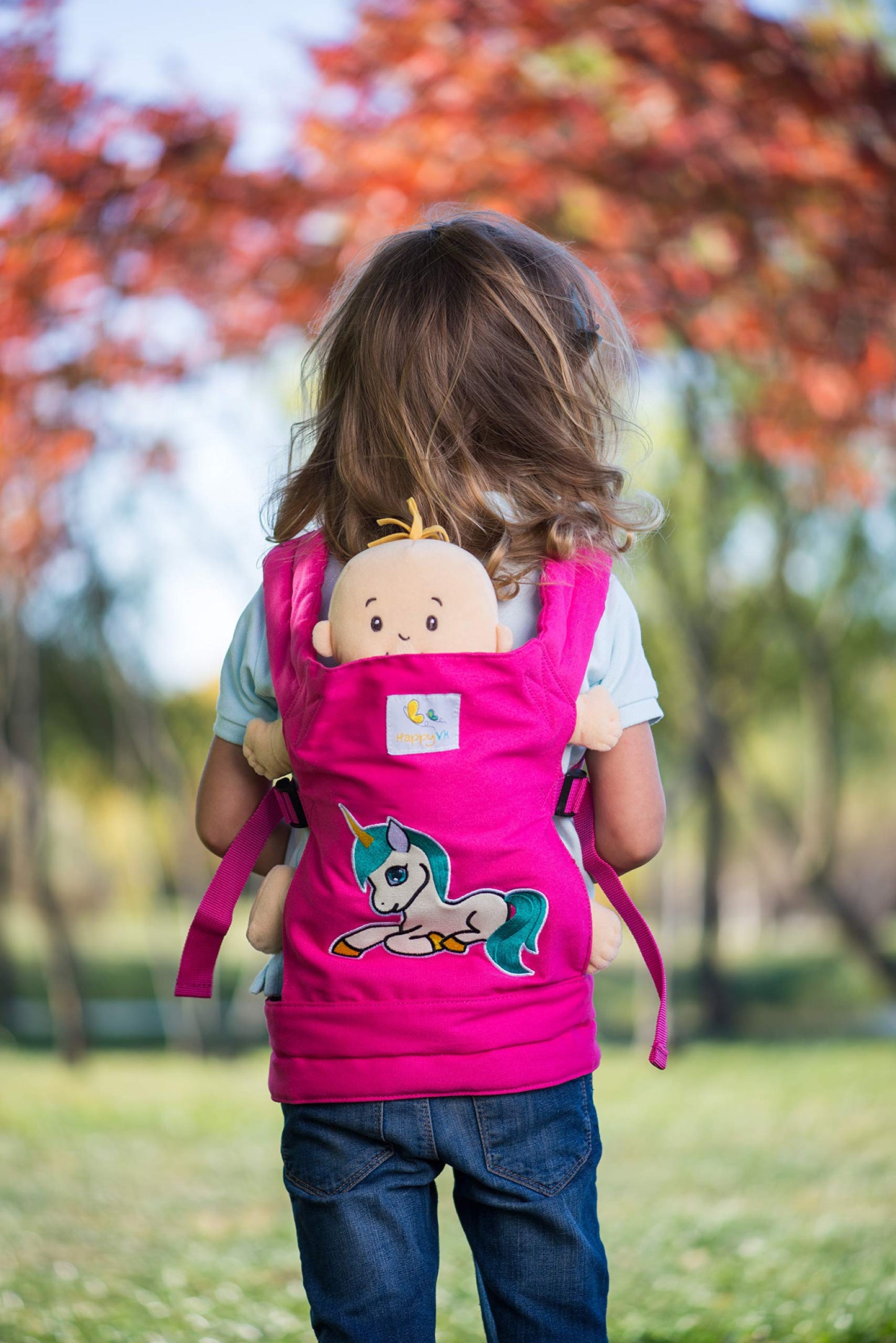 Happyvk Baby Doll Carrier Toys Doll Carrier Front Back For Little Girls Unicorn Embroidery