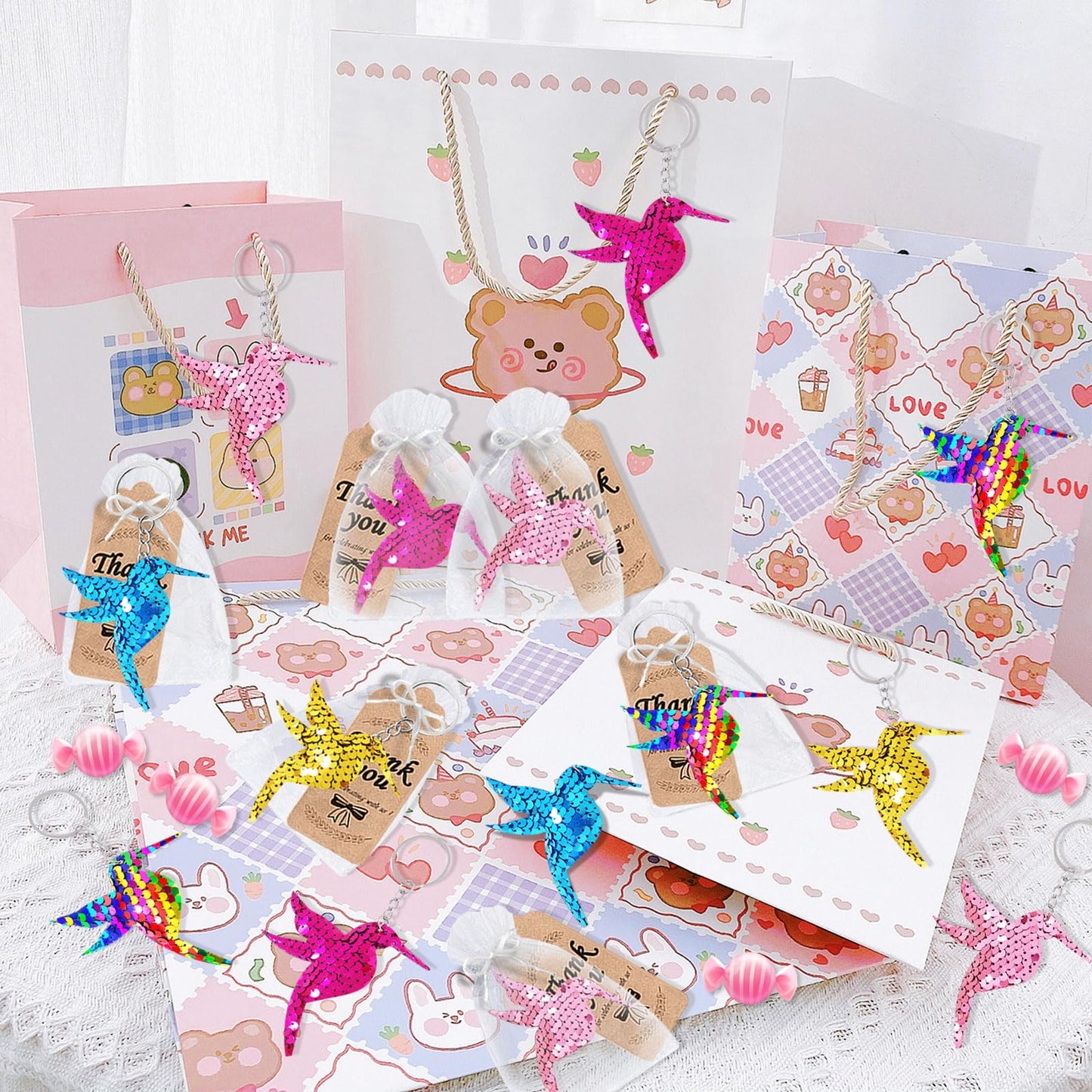 CiciBear 25 Pack Bird Sequin Keychains for Bird Party Favors, Kids and Adults Birthday Gift, Baby Shower, Party, 5 Colors