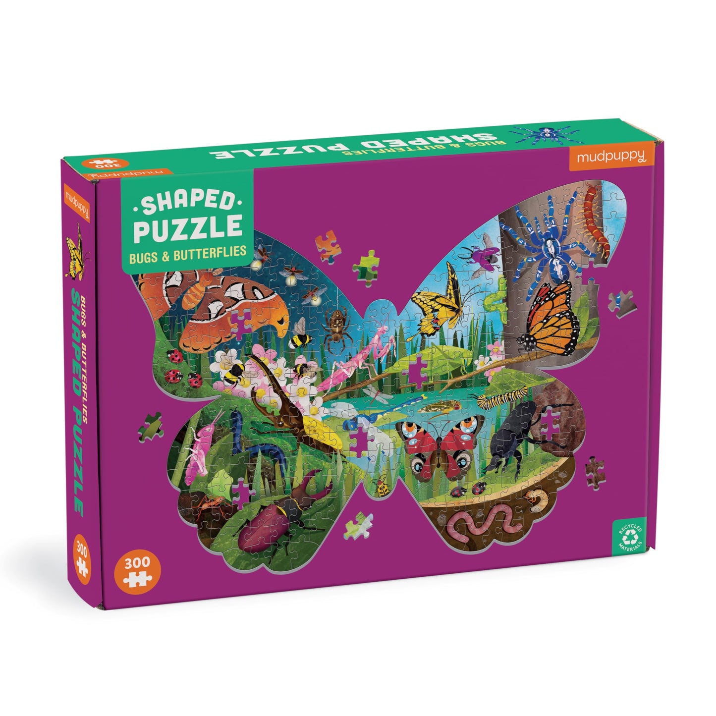 Mudpuppy Bugs & Butterflies 300 Piece Shaped Scene Puzzle Featuring Colorful and Fun Illustrations, Provides Hours of Puzzling F