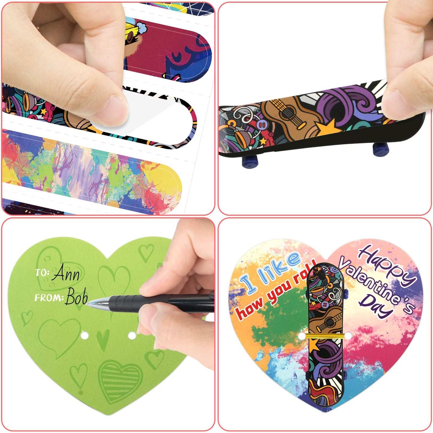 Ceiba Tree 30Pack Valentines Day Cards With Finger Skateboards For Kids Classroom Exchange Happy Valentines Day Party Favors