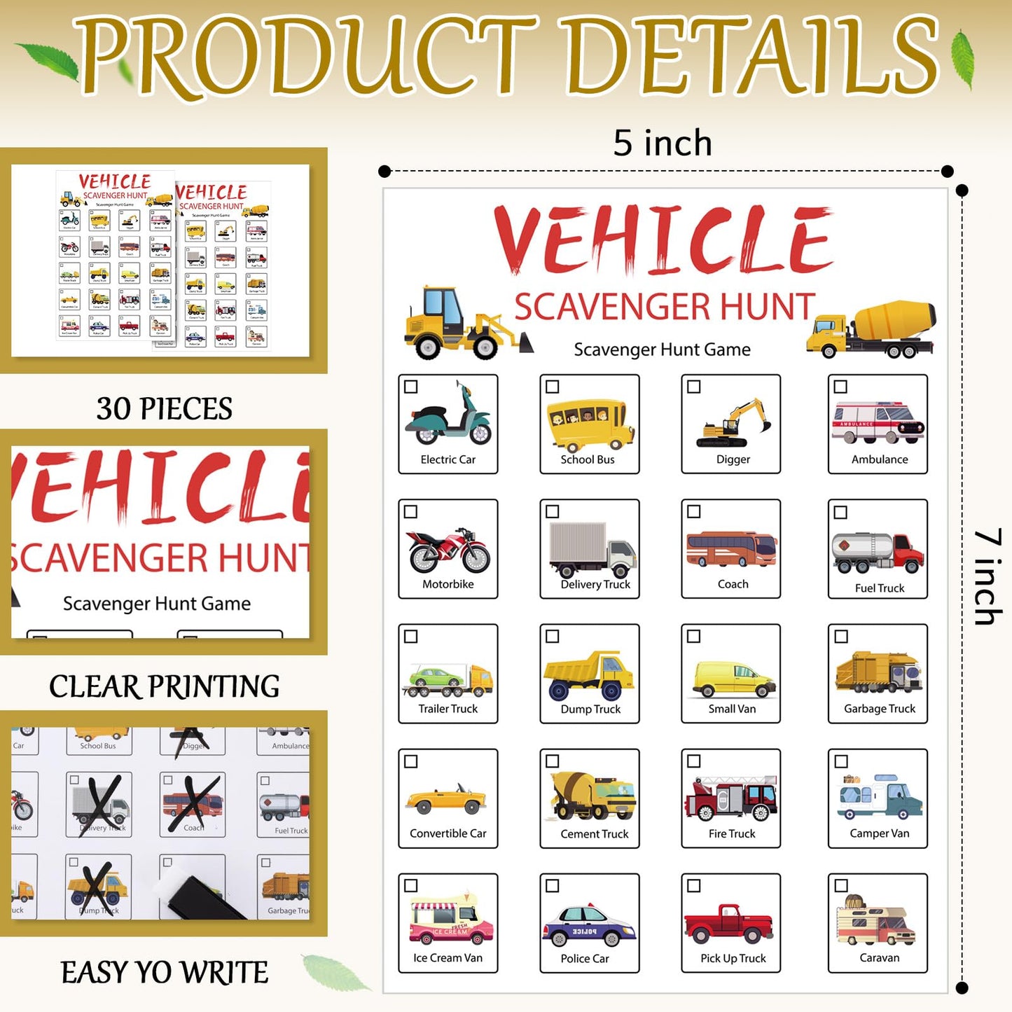 Hoolerry 30 Pcs Nature Scavenger Hunt For Kids Road Trip Game Car Scavenger Hunt Cards Travel Activities Camping Games Outdoor I