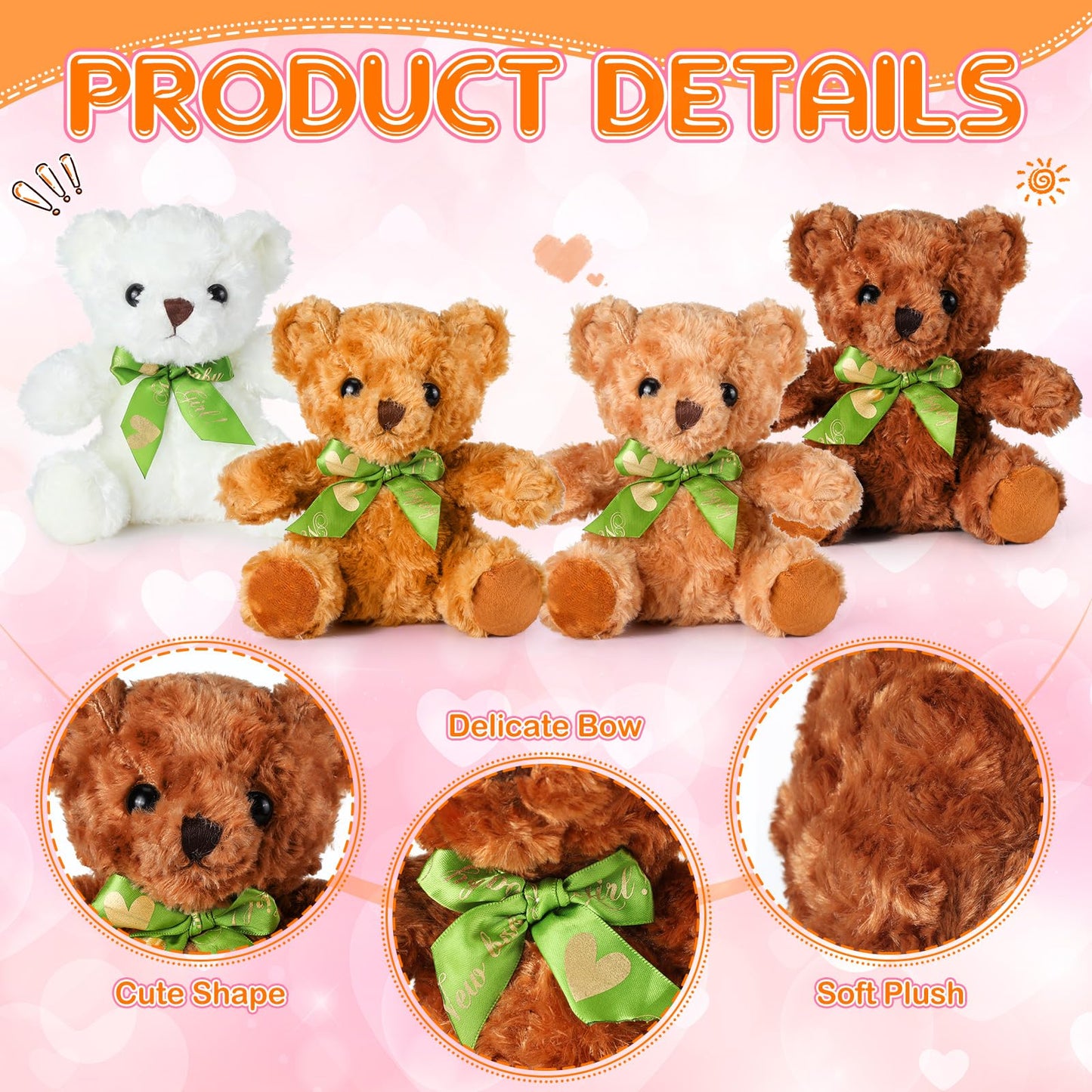 Hydren 24 Pieces Bears Bulk 8 Inch Bears Stuffed Animals Small Soft Bear Plush Stuffed Toy Bears With Bow Tie For Kids Boys Girl