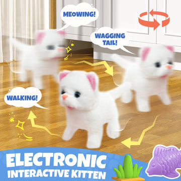 Smilesskiddo Walking Cat Toys For Girls - Electronic Meow Kitty With Animated Walking Wag Tail, Storage Cage And Accessories, In