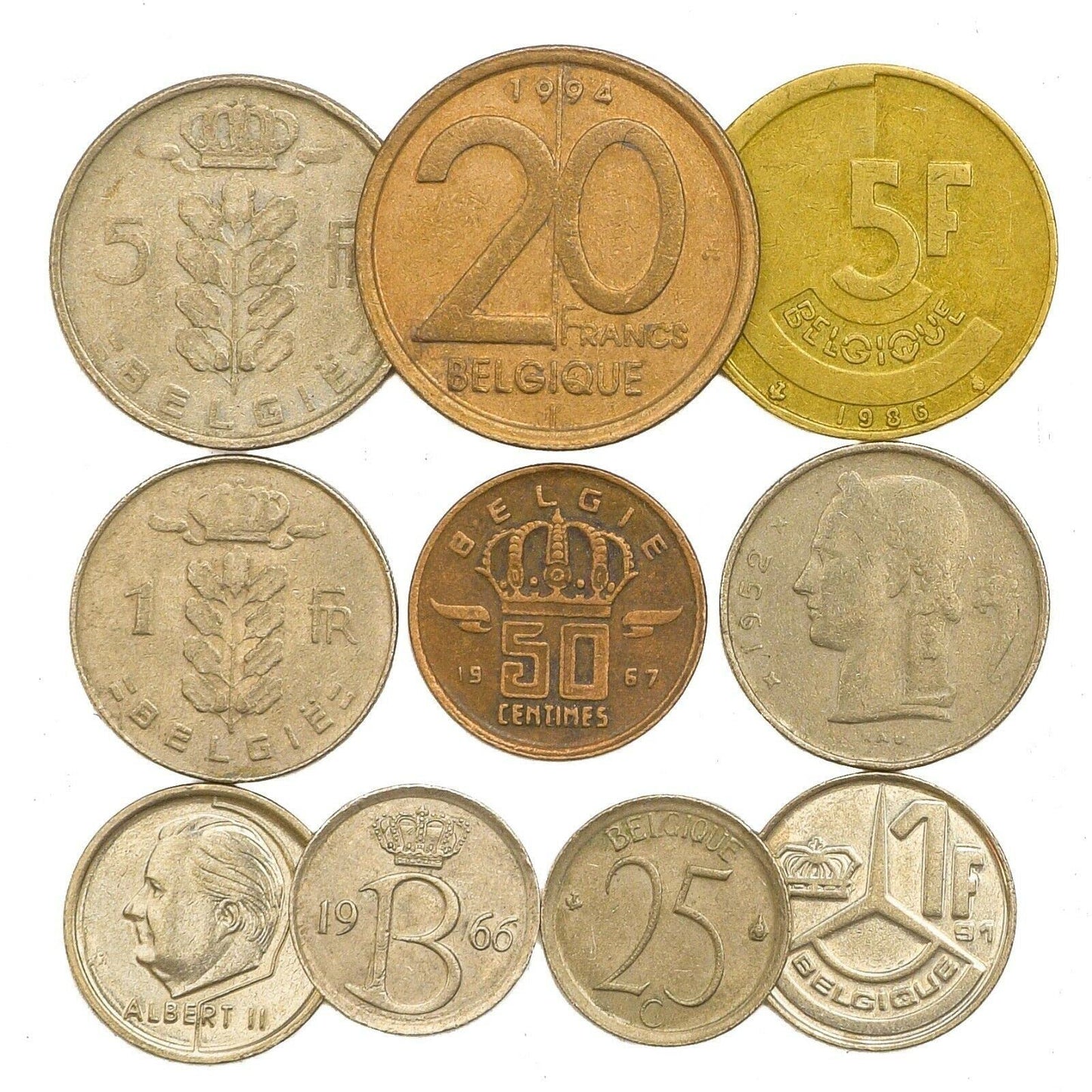 HOBBY OF KINGS Belgium 10 Mixed Coins Set | Centimes & Francs | Vintage Currency 1948-2001 | Collectible Old Belgian Coins