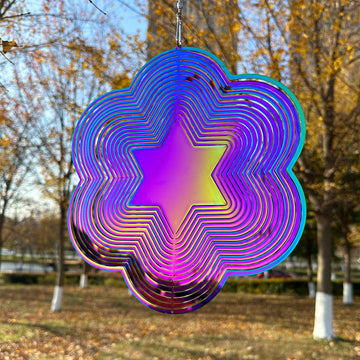 Dinoneyi Wind Spinner Outdoor Metal 3D Wind Spinner Hanging Yard Garden Decor Gifts Stainless Steel Six-Pointed Star Spinners Wi
