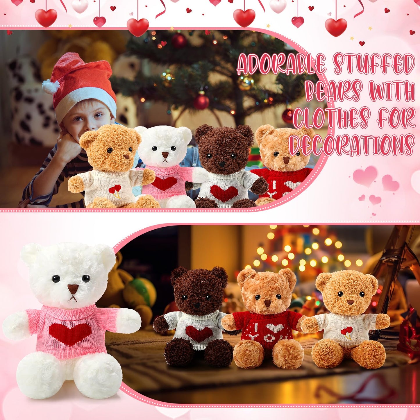 Glimin 4 Pcs Bear Stuffed Animals With 4 Doll Clothes 12 Inch Cute Plush Bear With Removable Clothes Sweater Hoodie Doll Accesso