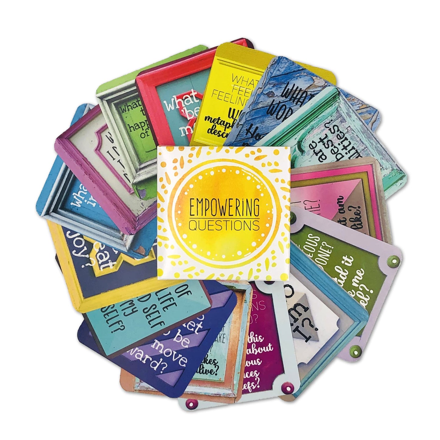 Sunny Present Empowering Questions Cards - 52 Self Care Cards For Mindfulness & Meditation, Writing, Or Any Other Process You Choose - The Original Deck