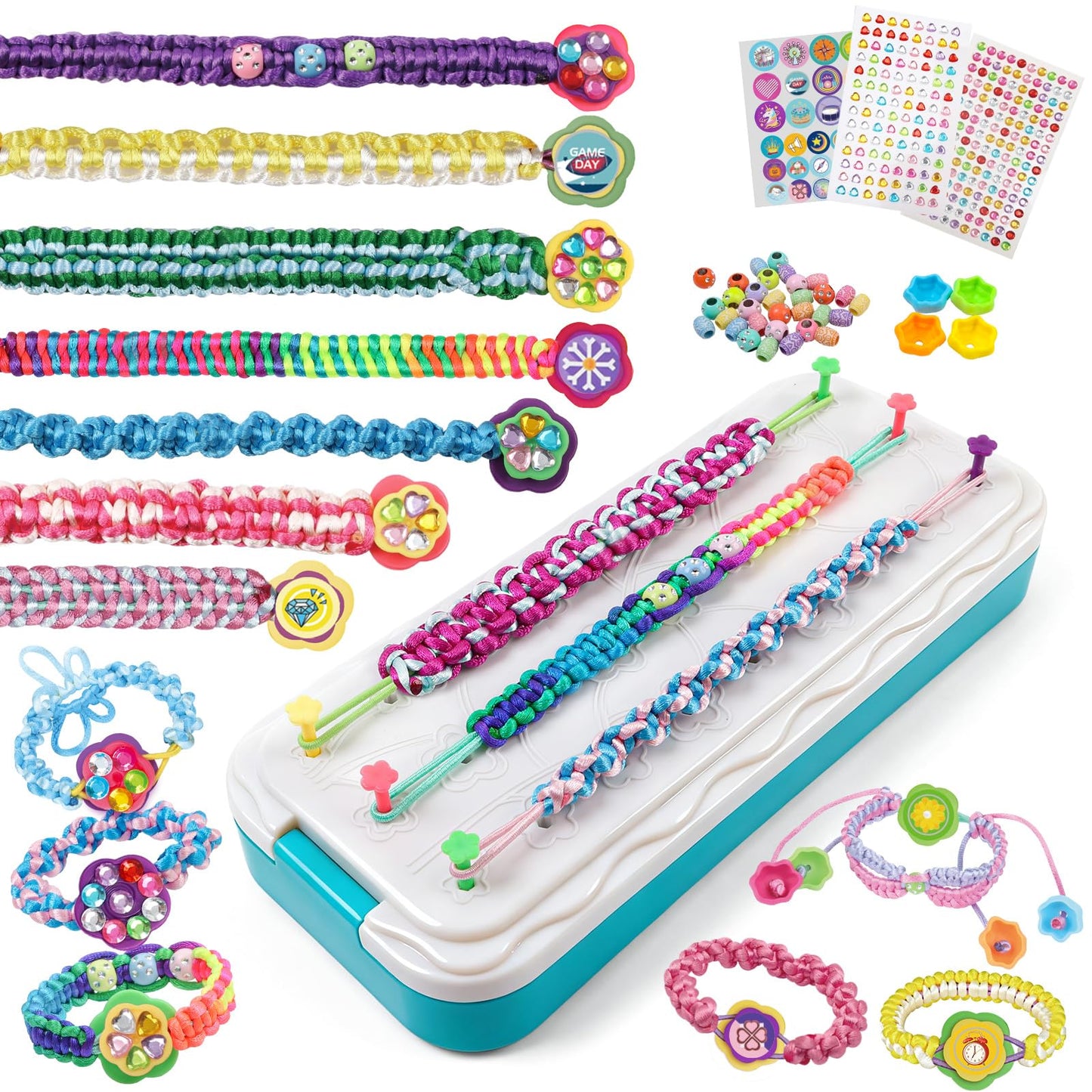 DDAI Bling Bracelet Kit for Girls Age 7-12 - Sparkly Friendship Craft Set with Gems, Threads & Stickers - Birthday Gift for 8 9