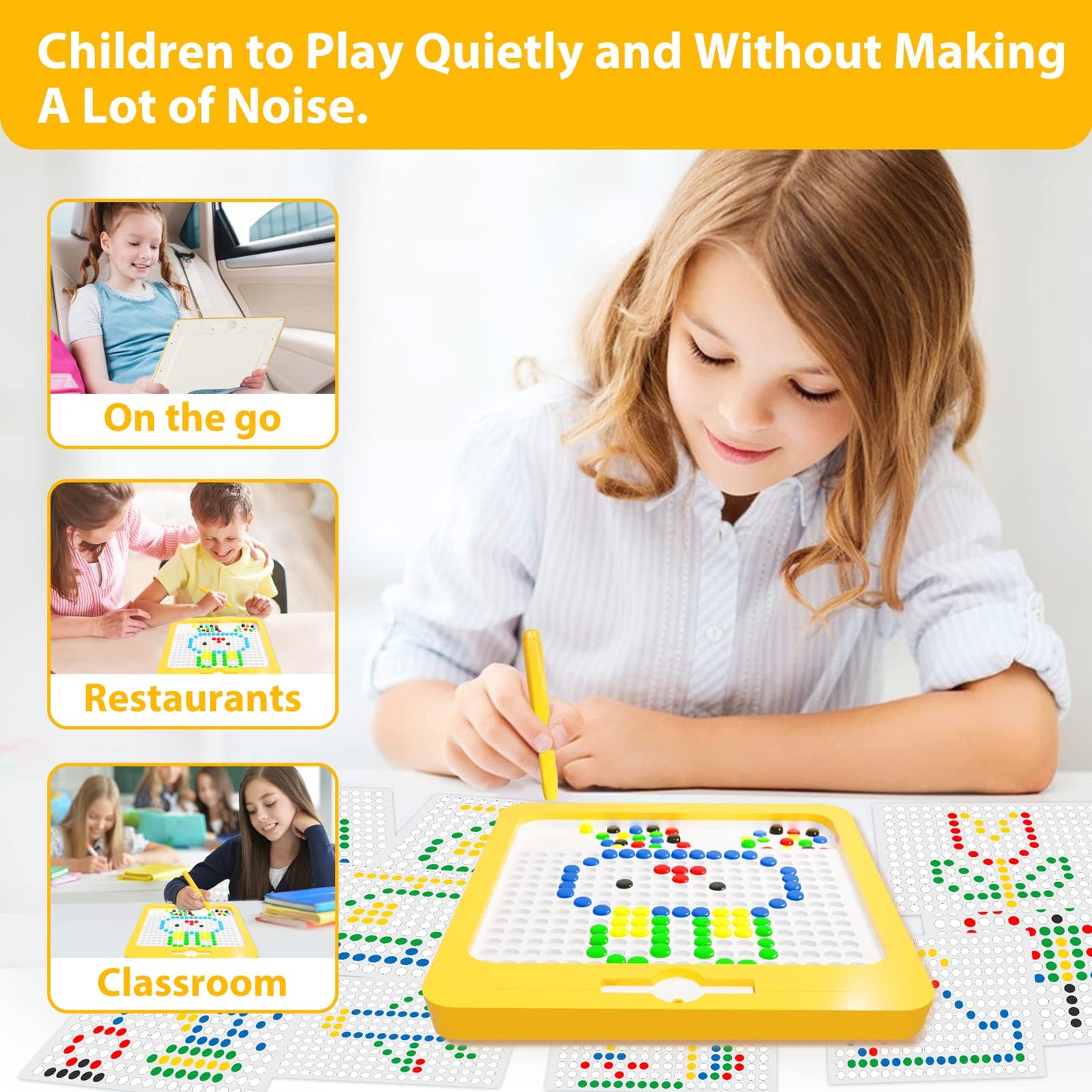 Cokzer Magnetic Drawing Board For Kids,Large Magnet Doodle Board With Dot Beads And 20 Pattern Booklets,Montessori Educational T