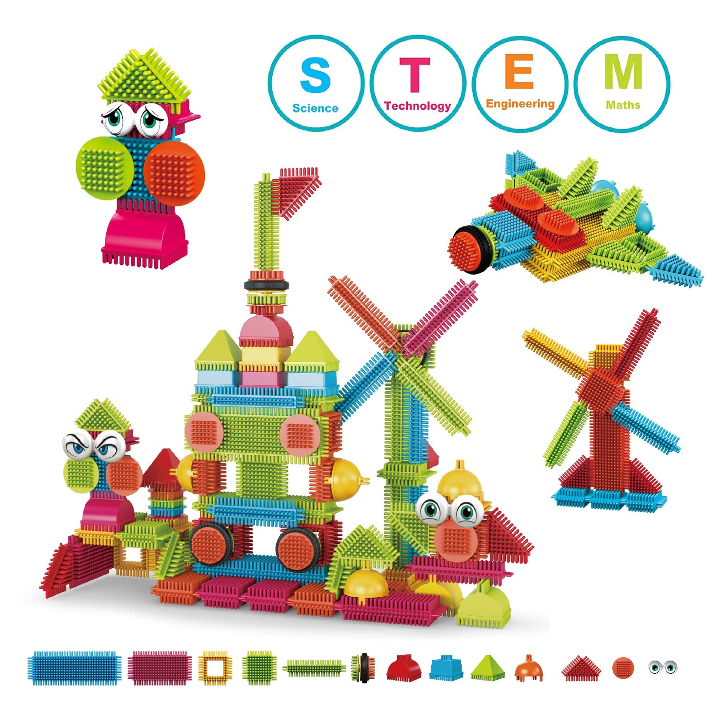 Contixo Stem Building Toys, St6 100 Pcs Bristle Shape 3D Tiles Set Construction Learning Stacking Educational Block, Creativity Beyond Imagination, Inspirational, Recreational Toy For Kids Ages 3-8