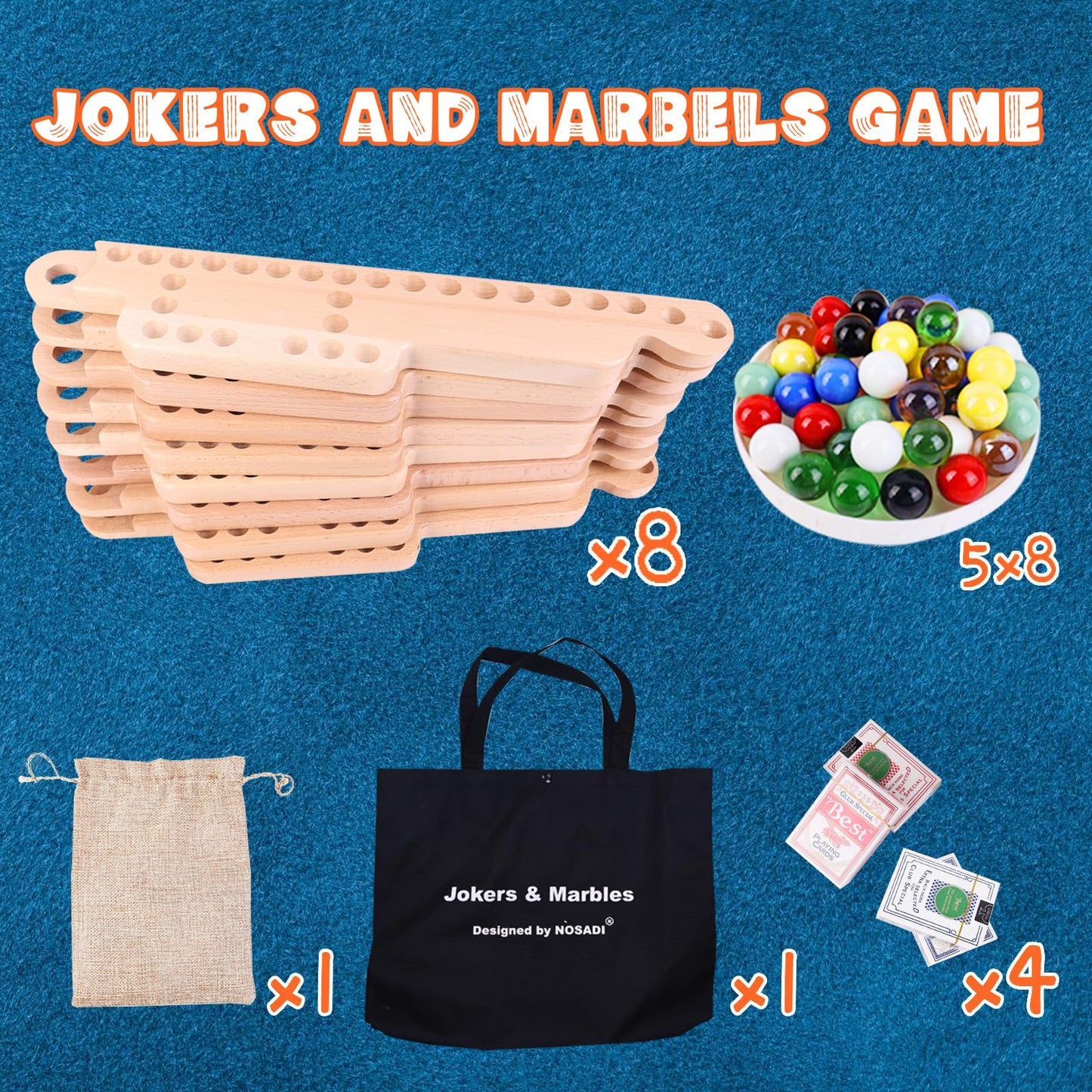 Nosadi Jokers and Marbles Board Game,Real Beech Wooden Marble Game for 2-8 Player,Best Family Board Game for Game Nights,Holiday